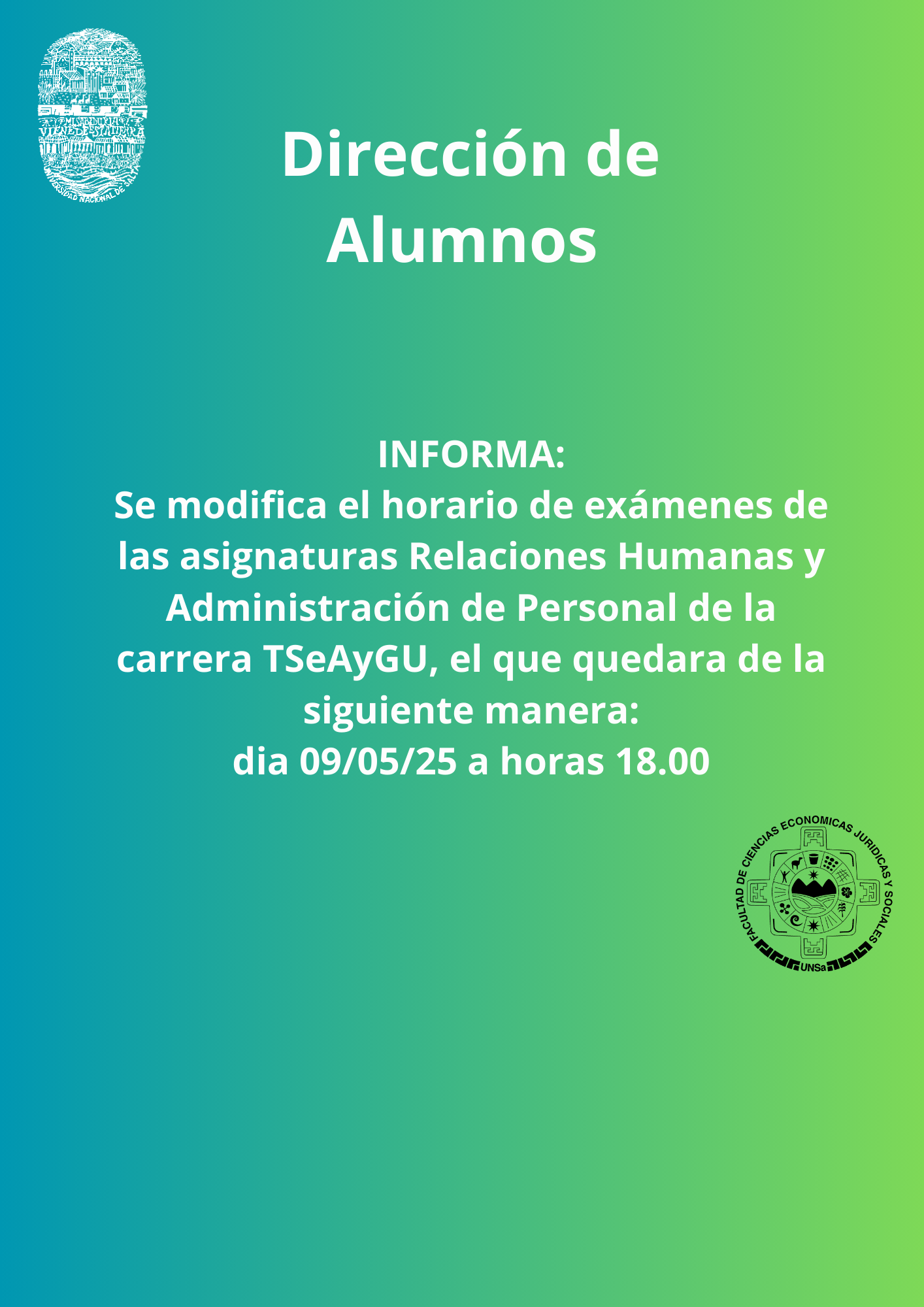 modifica horario TSeAyGU turno mayo