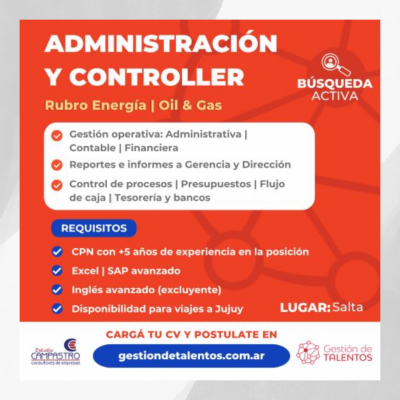 B&uacute;squeda Activa: Administraci&oacute;n y Controller &ndash; Rubro Energ&iacute;a | Oil &amp; Gas